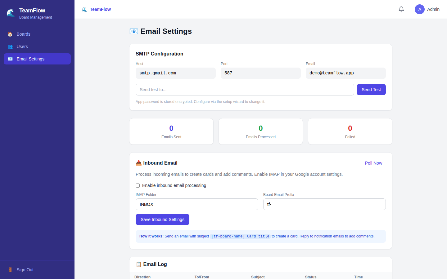 TeamFlow Email Settings